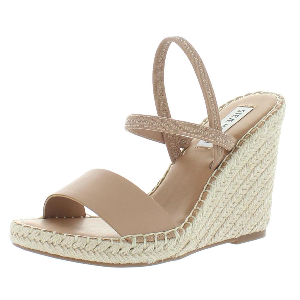 Steve Madden Womens McKenzie Tan Faux Leather Strappy Wedge Sandals Shoes NWOB